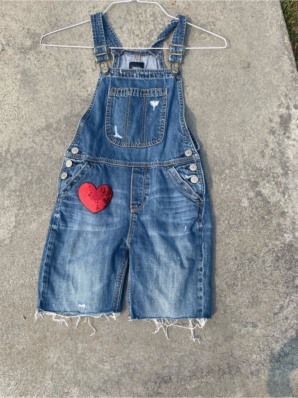 Kids Denim Short Overalls with Red Heart Patch